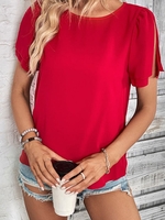 Women Casual Plain Summer Daily Loose Short Sleeve Crew Neck Regular H-Line Shirts