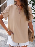 Women Casual Plain Summer Daily Loose Short Sleeve Regular H-Line Regular Shirts