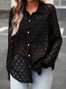 Women Casual Plain Summer Daily Regular H-Line Regular Shirt Collar Mesh Blouses