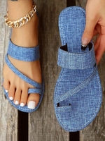 Women Casual Plain Summer Daily Round Toe Denim Beach Style Slide Sandals Slip On Slide Sandals
