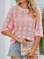 Women Casual Plain Summer Daily Short Sleeve Crew Neck Regular H-Line Regular Shirts