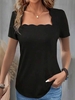 Women Casual Plain Summer Daily Short Sleeve Regular H-Line Regular Lace Collar T-shirts