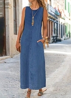 Women Casual Plain Summer Daily Standard Sleeveless A-Line Regular Washing Process Dresses