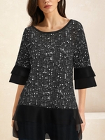 Women Casual Plain Summer Glitter Glitter No Elasticity Loose Crew Neck Regular Shirts