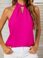 Women Casual Plain Summer Halter Daily Loose Sleeveless Regular Regular Tank Tops