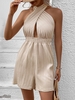 Women Casual Plain Summer Halter No Elasticity Daily Loose Sleeveless H-Line Jumpsuits