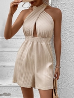 Women Casual Plain Summer Halter No Elasticity Daily Loose Sleeveless H-Line Jumpsuits