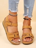 Women Casual Plain Summer Hook and Loop Flat Heel Round Toe PU Slide Sandals Rubber Slide Sandals