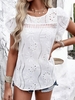 Women Casual Plain Summer Lace Loose Short Sleeve Crew Neck H-Line Regular Shirts
