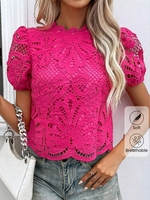 Women Casual Plain Summer Lace Natural No Elasticity Vacation H-Line Regular Shirts