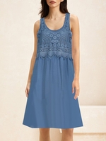 Women Casual Plain Summer Loose Lace Short Gallus H-Line No Dresses