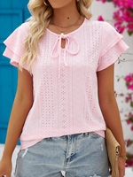 Women Casual Plain Summer Micro-Elasticity Daily Loose Short Sleeve Crew Neck H-Line Shirts