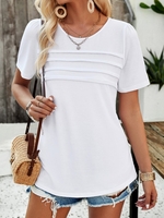 Women Casual Plain Summer Micro-Elasticity Daily Loose Short Sleeve Crew Neck Regular T-shirts