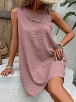 Women Casual Plain Summer Natural Asymmetrical Short Sleeveless Regular No Dresses