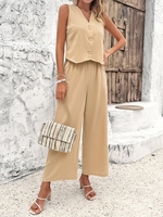 Women Casual Plain Summer Natural Daily Loose Sleeveless H-Line Regular Two-Piece Sets