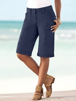 Women Casual Plain Summer Natural No Elasticity Loose Cotton-Blend H-Line Fifth Pants Shorts