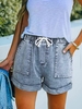 Women Casual Plain Summer Natural No Elasticity Loose Wide leg pants H-Line Regular Denim Shorts