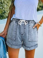 Women Casual Plain Summer Natural No Elasticity Loose Wide leg pants H-Line Regular Denim Shorts