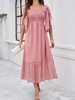 Women Casual Plain Summer Natural No Elasticity Regular Fit A-Line Regular No Dresses