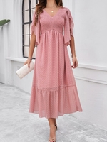 Women Casual Plain Summer Natural No Elasticity Regular Fit A-Line Regular No Dresses