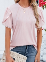 Women Casual Plain Summer No Elasticity Daily Crew Neck Regular H-Line Regular T-shirts