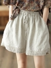 Women Casual Plain Summer No Elasticity Daily Loose Cotton And Linen Shorts H-Line Pants