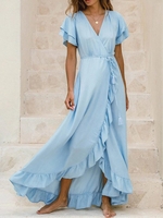 Women Casual Plain Summer No Elasticity Daily Loose Maxi Short Sleeve Regular Dresses