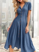 Women Casual Plain Summer No Elasticity Daily Loose Short Sleeve Denim Regular Dresses