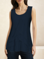 Women Casual Plain Summer No Elasticity Daily Sleeveless Regular H-Line Regular Tank Tops