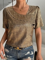 Women Casual Plain Summer No Elasticity Loose Asymmetrical Short Sleeve Regular Regular Shirts