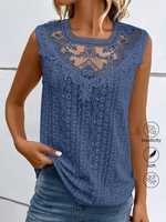 Women Casual Plain Summer No Elasticity Loose Sleeveless Regular Regular Lace Tank Tops