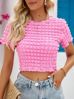 Women Casual Plain Summer No Elasticity Regular Fit Crew Neck Regular H-Line Regular Shirts