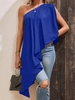 Women Casual Plain Summer One Shoulder No Elasticity Sleeveless Regular H-Line Regular Shirts