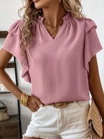 Women Casual Plain Summer Polyester Daily Cap Sleeve Regular H-Line Regular Shirts