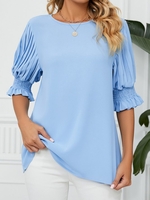 Women Casual Plain Summer Polyester Daily Loose Half Sleeve H-Line Regular Shirts