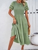 Women Casual Plain Summer Polyester Daily Loose Midi Short Sleeve No Dresses