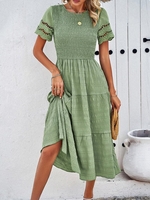 Women Casual Plain Summer Polyester Daily Loose Midi Short Sleeve No Dresses