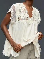 Women Casual Plain Summer Polyester Daily Loose Short Sleeve H-Line Regular Shirts