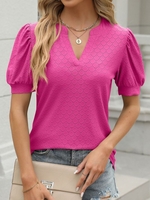 Women Casual Plain Summer Polyester Daily Loose Short Sleeve Regular H-Line Shirts