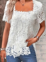 Women Casual Plain Summer Polyester Daily Loose Short Sleeve Regular Regular T-shirts