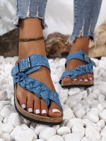 Women Casual Plain Summer Polyester Daily Round Toe Canvas Rubber Slip On Slide Sandals
