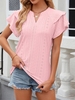 Women Casual Plain Summer Polyester Daily Short Sleeve H-Line Regular Notched Shirts