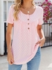 Women Casual Plain Summer Polyester Loose Short Sleeve Crew Neck Regular Buckle Shirts