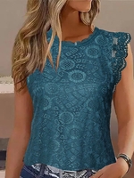 Women Casual Plain Summer Polyester Loose Standard Crew Neck Regular Regular Tank Tops