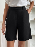 Women Casual Plain Summer Polyester Micro-Elasticity Daily Loose Regular Fifth Pants Shorts
