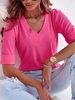 Women Casual Plain Summer Polyester Micro-Elasticity Half Sleeve Regular H-Line NL T-shirts