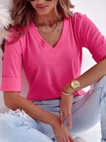 Women Casual Plain Summer Polyester Micro-Elasticity Half Sleeve Regular H-Line NL T-shirts
