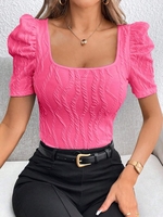 Women Casual Plain Summer Polyester Micro-Elasticity Regular Fit Short Sleeve Regular Regular Shirts