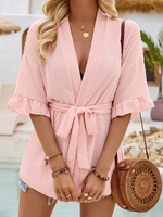 Women Casual Plain Summer Polyester Natural Daily Half Sleeve Regular H-Line Kimonos