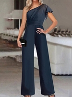 Women Casual Plain Summer Polyester Natural Daily Loose H-Line Regular Jumpsuits